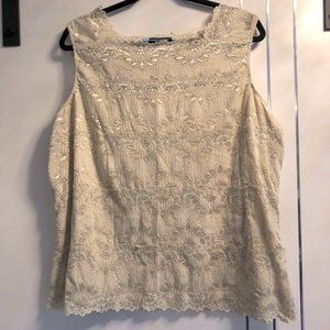 Penningtons 1X Stretchy Ribbon Lace Tan Lined Shell Tank Top